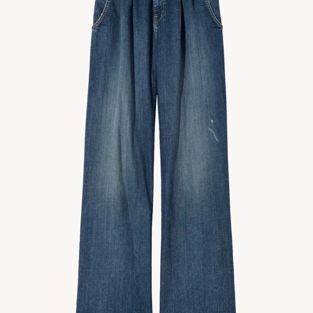 Nili Lotan Trouser Style Wide Leg Jeans Pleated Distressed Size 24